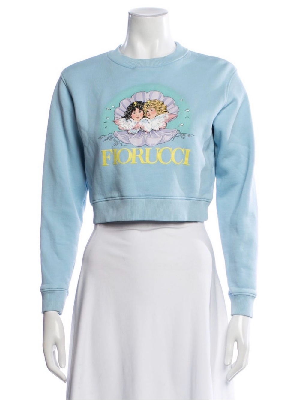 Fiorucci Light Blue Angel Graphic Crewneck Sweatshirt rare med nwt